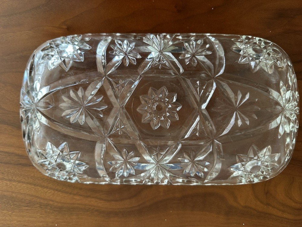 Clear Glass Rectangle Serving Tray Starburst Pattern 12" x 7" Pressed Decorative