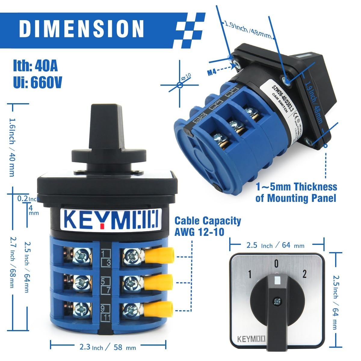 Universal Rotary Changeover Switch 660V 40A 3 Position 3 Phase with Exterior Box