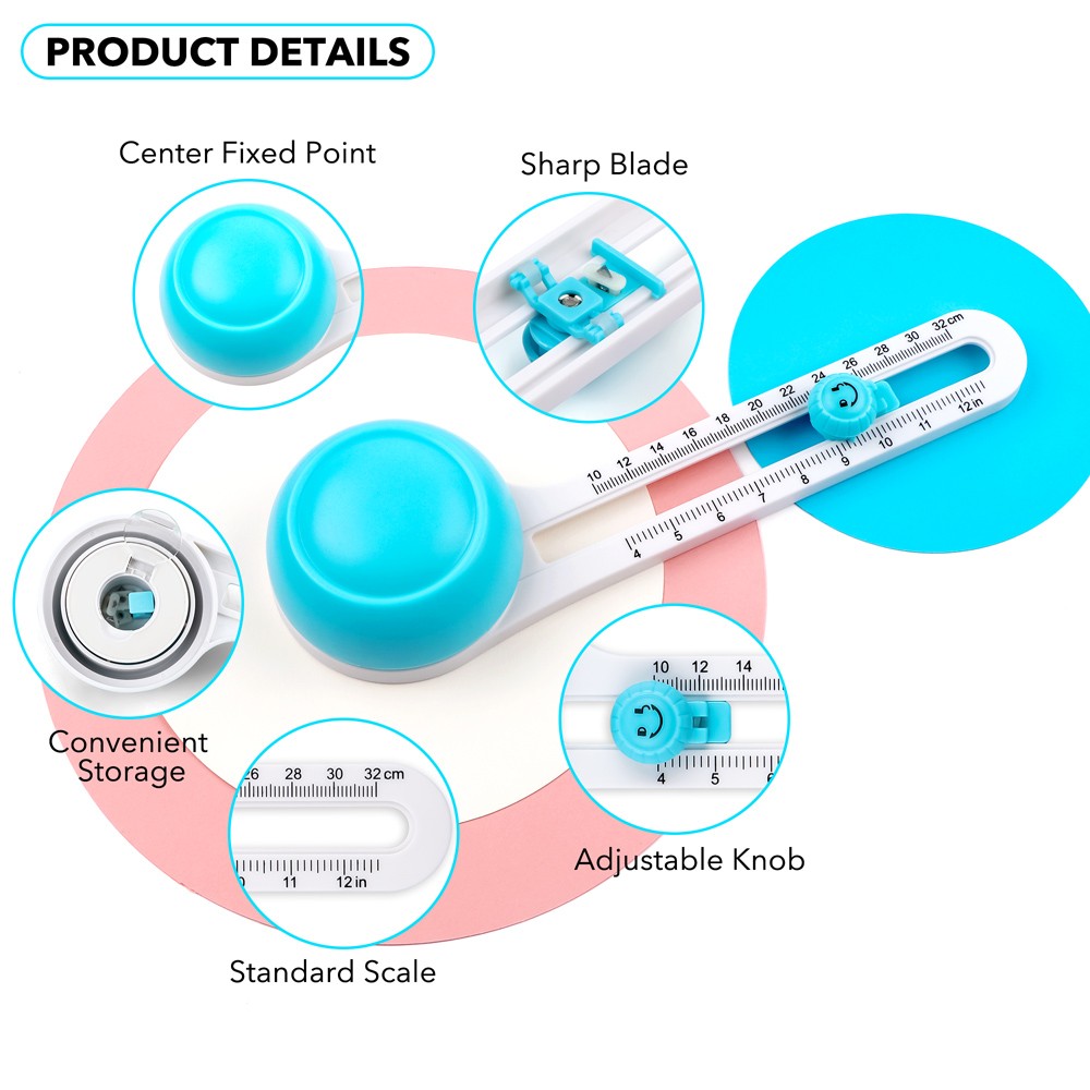 Circle Cutter Adjustable Rotary Round Paper Cutter Trimmer Craft Cutting Tools