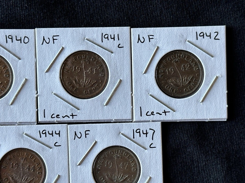 Newfoundland Canada Small Cent COMPLETE Collection 1938 - 1947!
