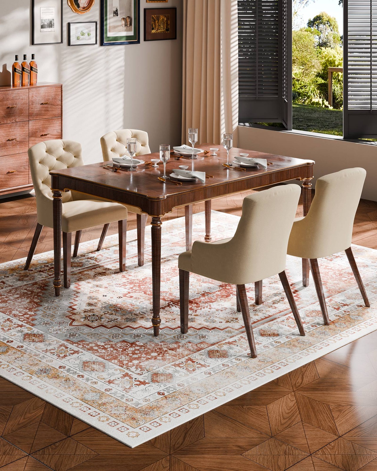 Uimoso 8 x 10 ft Area Rug Medallion Floor Mat Indoor Carpet Washable Anti Skid