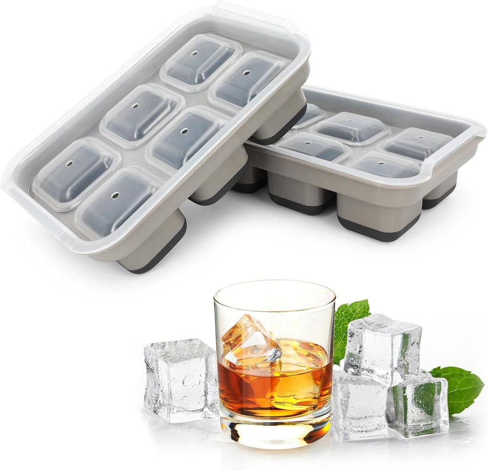 Ice Cube Tray,2 Pack Silicone & Plastic Ice Trays for Freezer