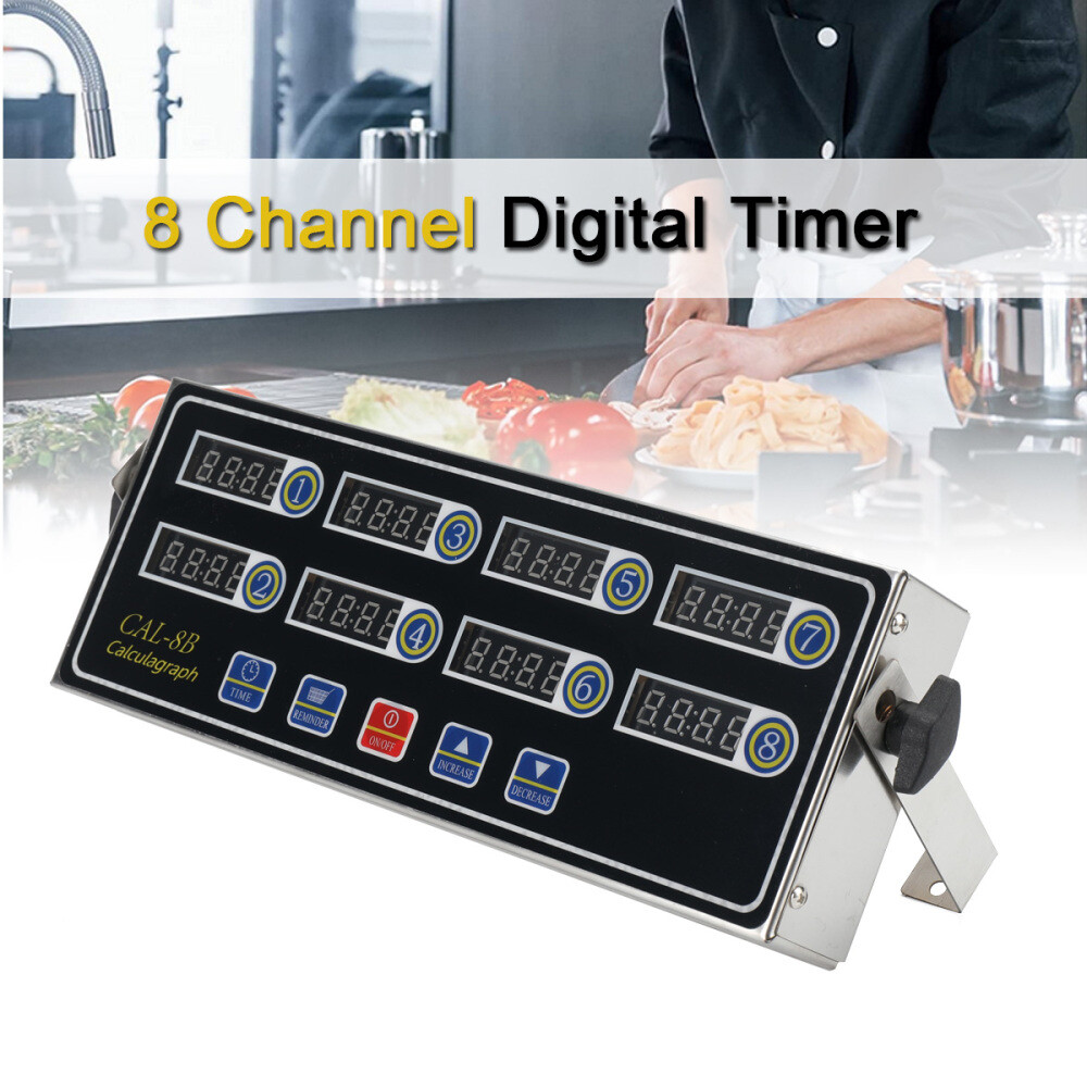 Commercial 8 Channels Digital Kitchen Timer, Stainless Steel Calculagraph Timer