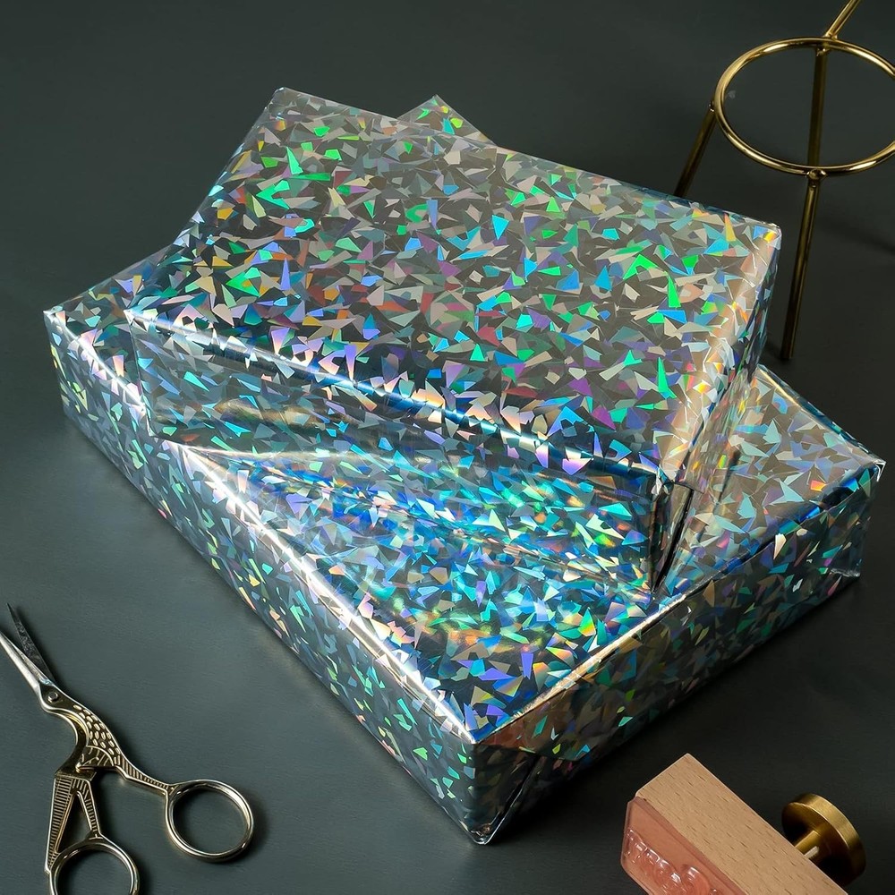 Silver Geometric Pattern Colorful Metallic Wrapping Paper-81.5 Sq Ft-Solid Co...