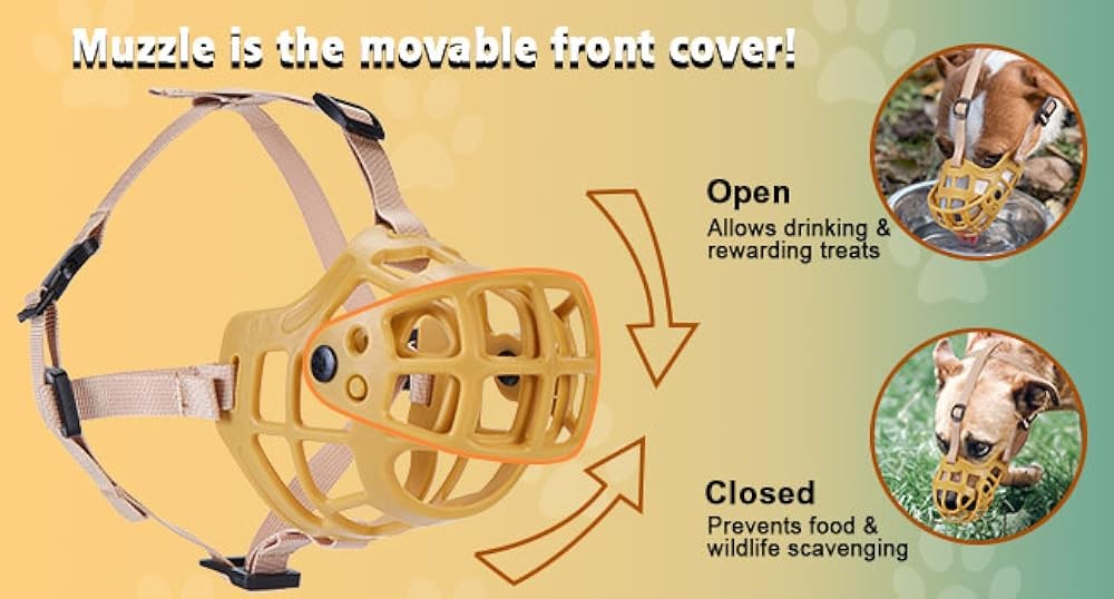 Dog Muzzle, Adjustable Dog Basket Muzzle with Movable Cover to