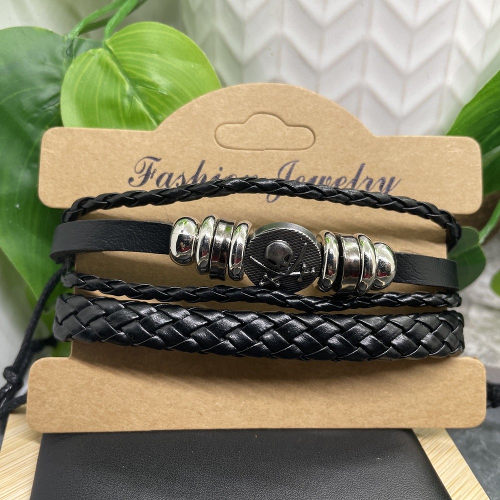 2 PC Leather Bracelet Set Stackable Adjustable Tie New Free Ship B7511