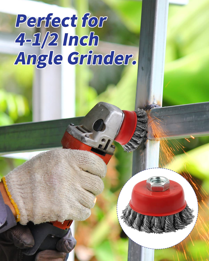 Wire Wheel Cup Brush for Grinders, 8 Pack Wire Wheels for 4 1/2 Angle Grinder, 3