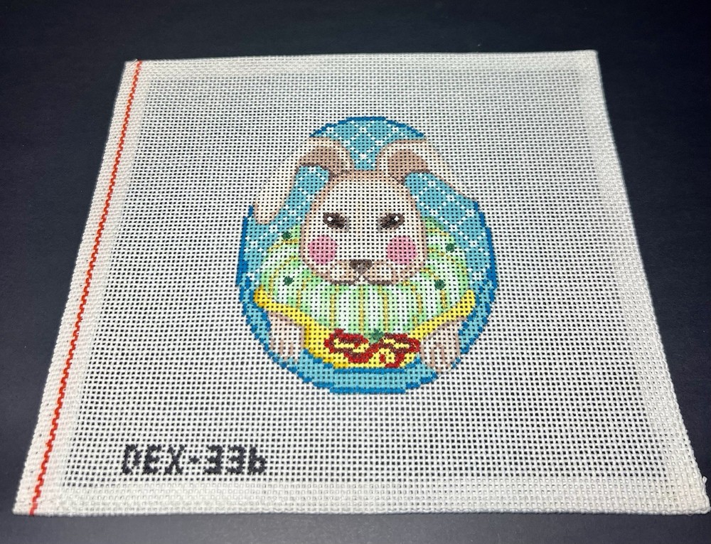 HAND PAINTED NEEDLEPOINT CANVAS, EASTER EGG WITH BUNNY, 14CT, SPRING COLORS