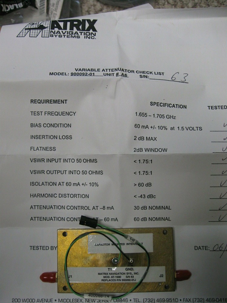 Matrix Navigation Systems Variable Attenuator SMA Coaxial Model 900092-01 2-30dB