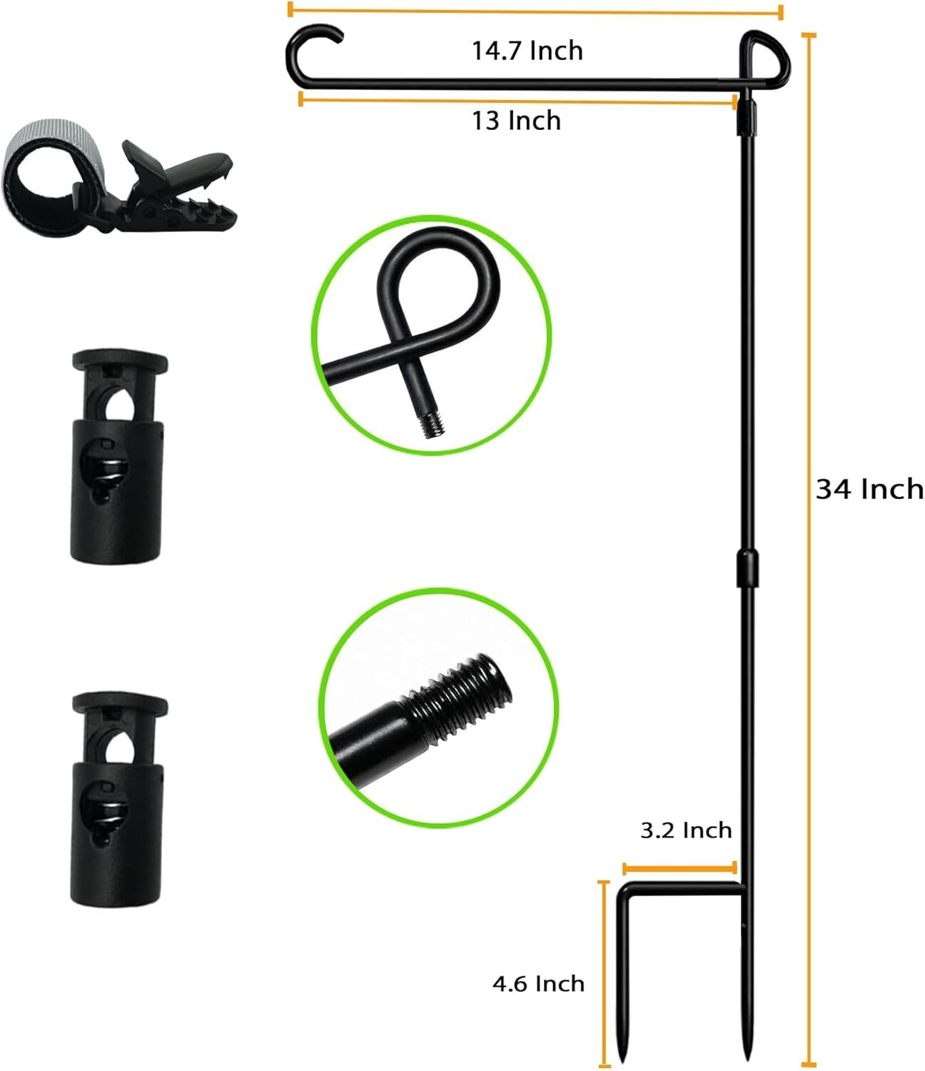 Garden Flag Stand-Holder-Pole with Garden Flag Stopper and Anti-Wind Clip for...