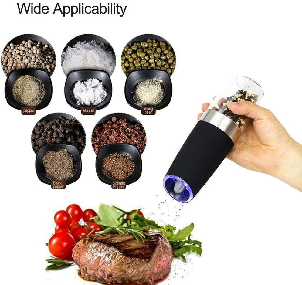 2PCS Electric Battery Salt Pepper Grinder Adjustable Shakers Automatic Stainless
