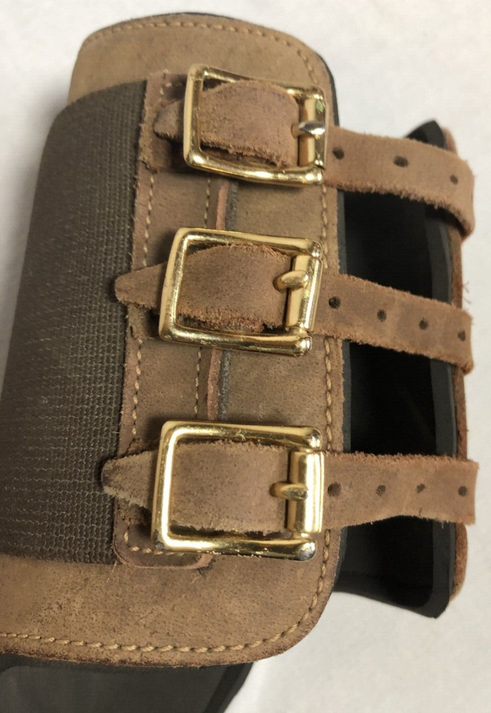 Brown Split Leather splint boots with three buckles 8 inch Size Large