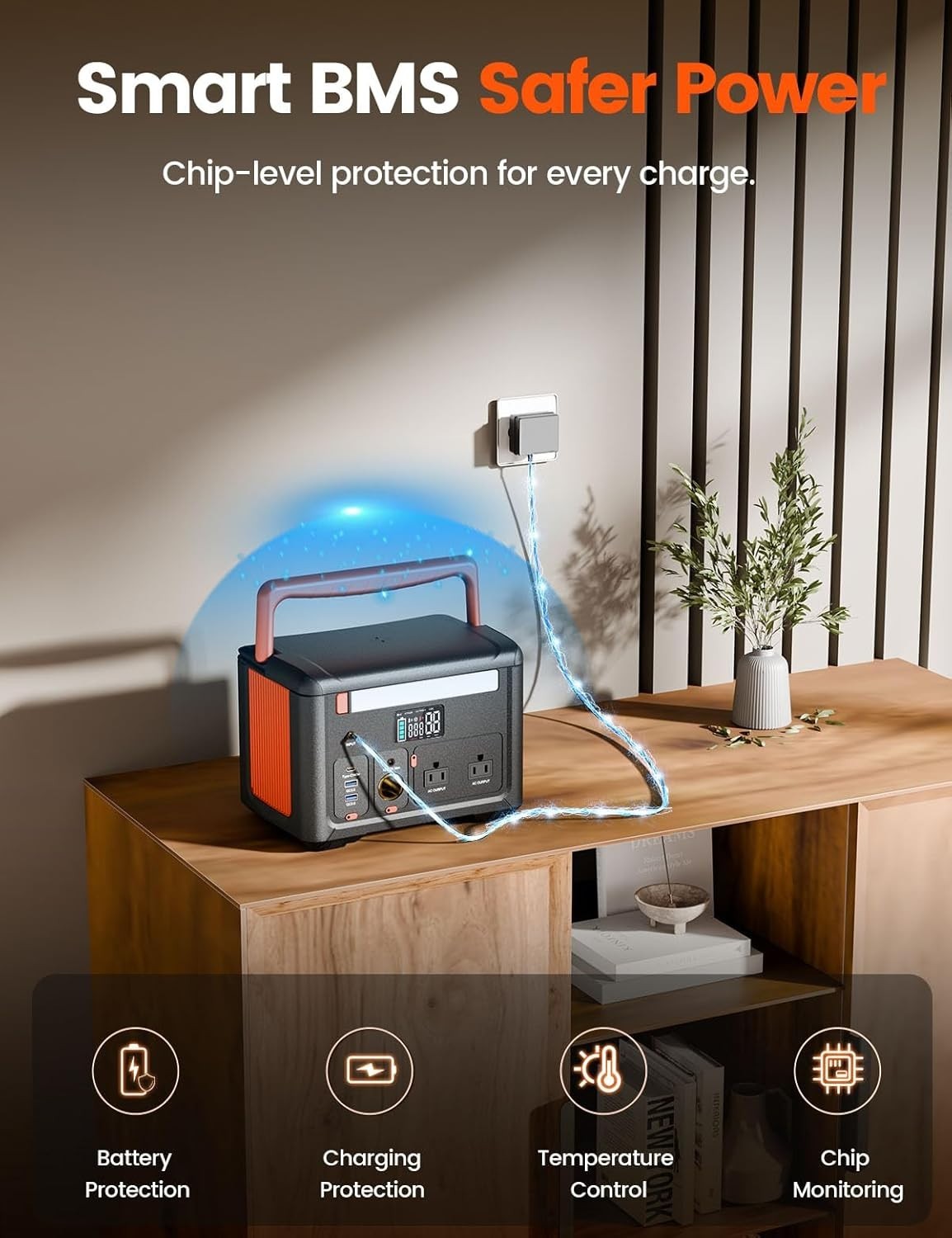 600W Portable Power Station 299Wh, 1200W Surge,Generator with 2 AC Outlets & 140