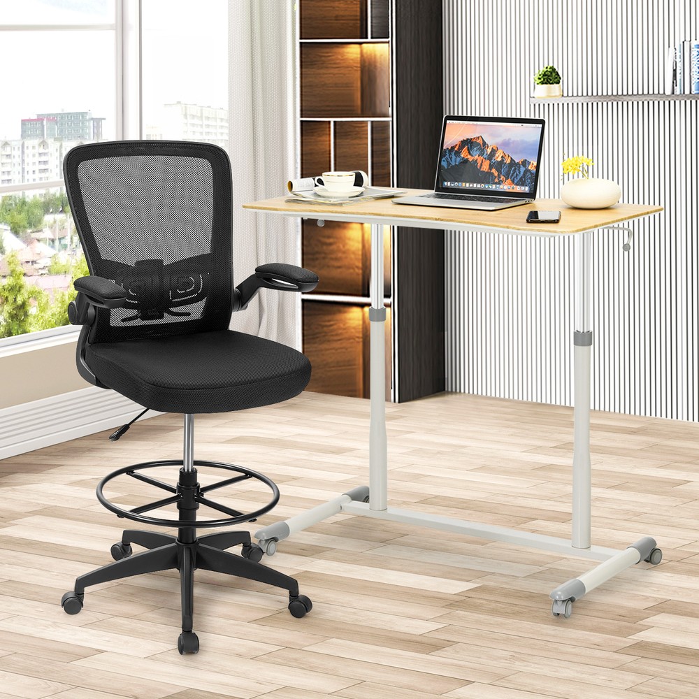 Costway Height Adjustable Computer Desk Sit Stand Rolling Notebook Table Natural