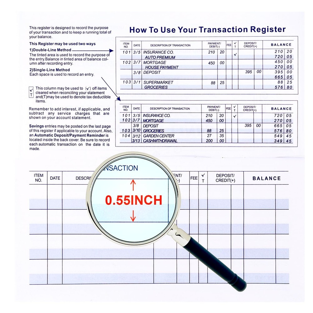 Larger Lines 20 Pack Checkbook Register, Check Registers for Personal 20PCS