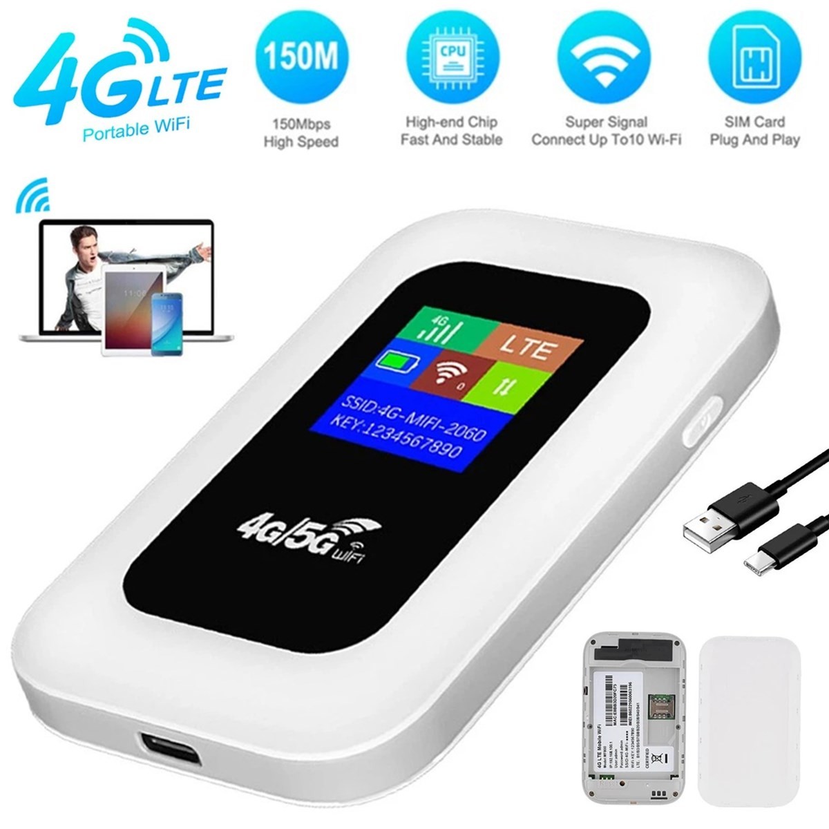 Unlocked 5G Wireless 3000 mAh WiFi Router Mobile Broadband MIFI LCD Hotspot US
