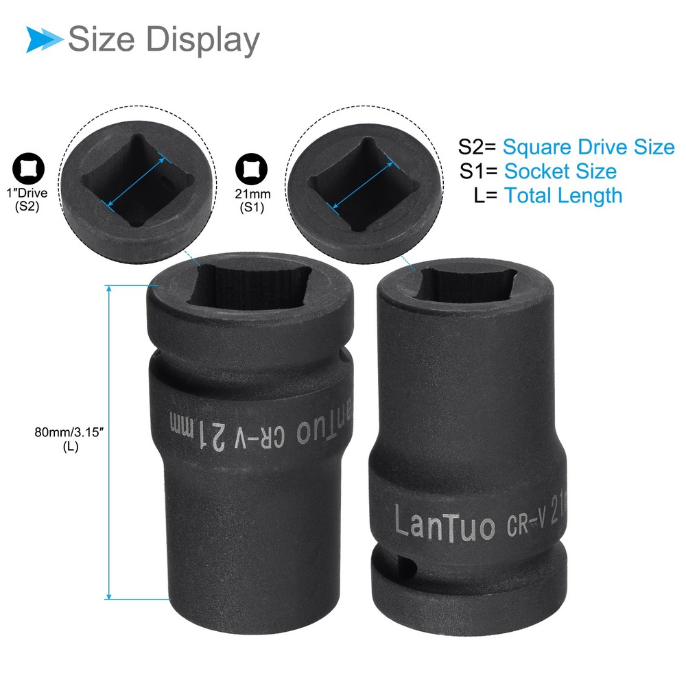 Square Impact Socket 1" Square Drive 21mm Socket for DIY Repairs