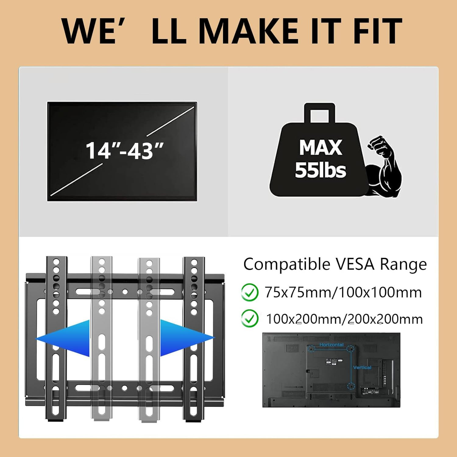 Montaje De Pared para 14" -43" Tv Soporte Base Para Televisor LED Lcd plasma New