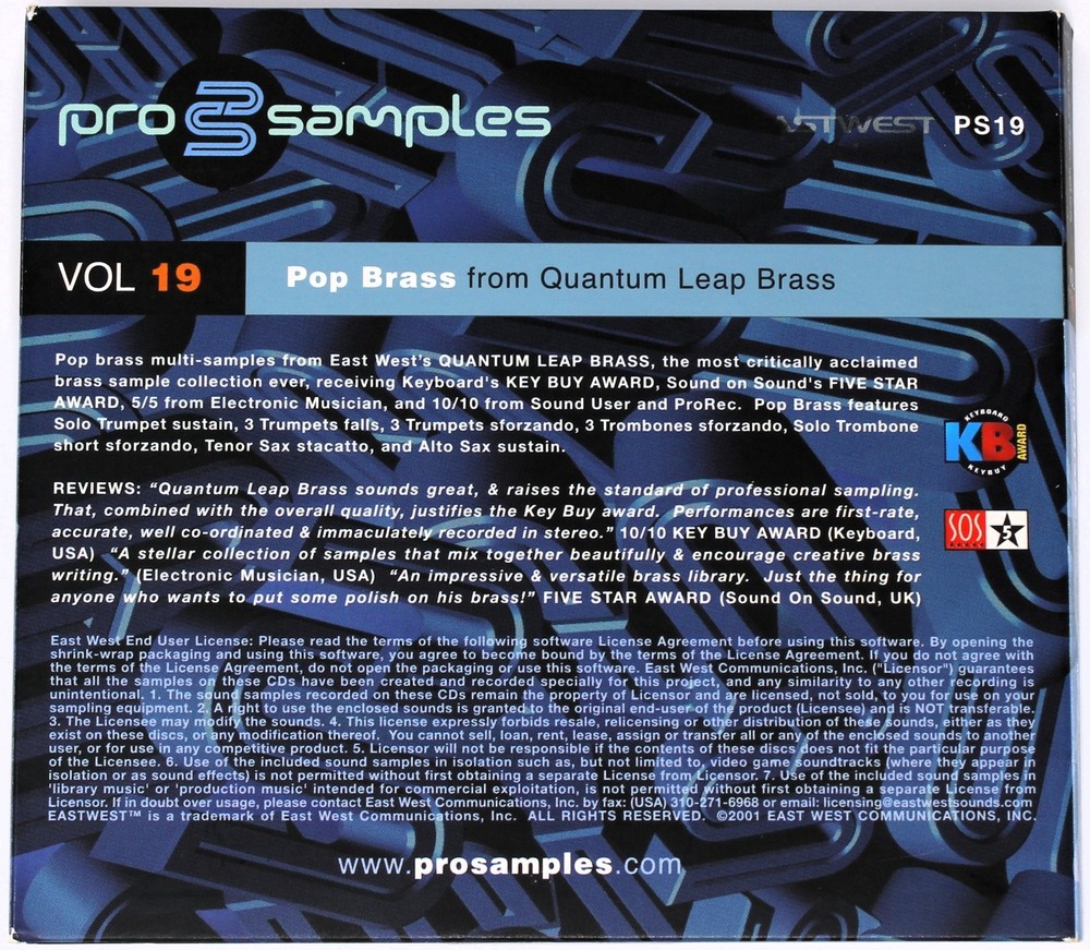 East West Pro Samples 19 Pop Brass Sample/Sound Library/Sampling CD