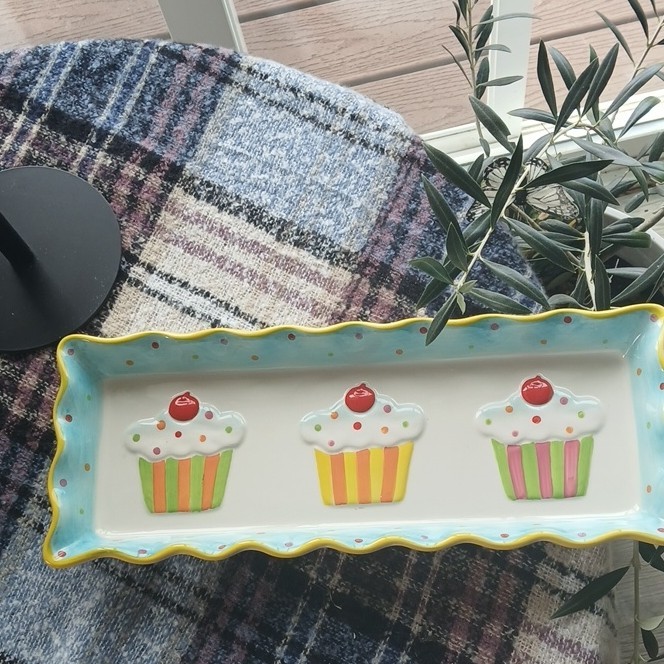 Cupcake Collection by Jay Multicolor Ceramic Rectangle Large Plate Tray
