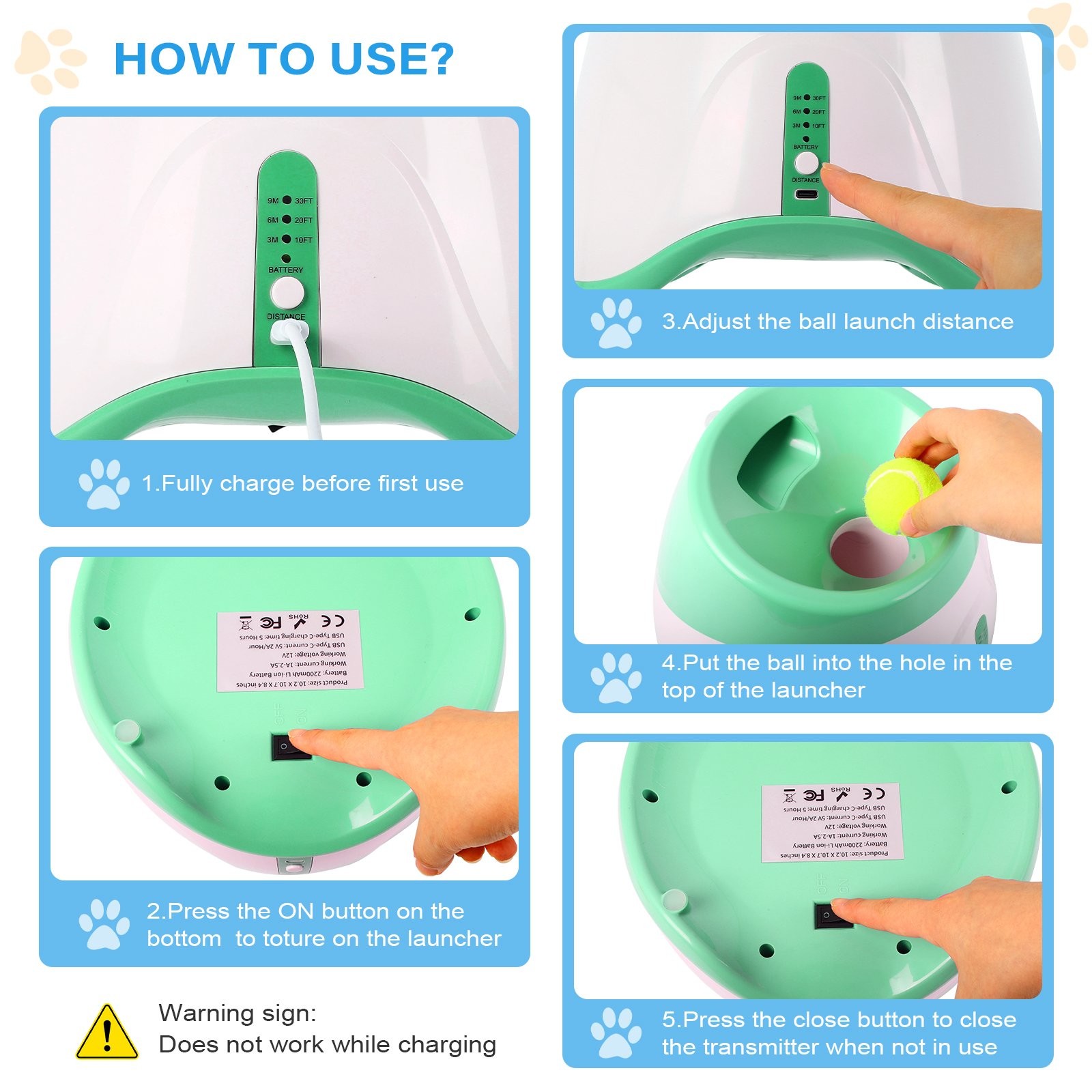 Indoor Auto Ball Thrower 2" Mini Ball 3 Modes Interactive Toy Small Medium Dogs