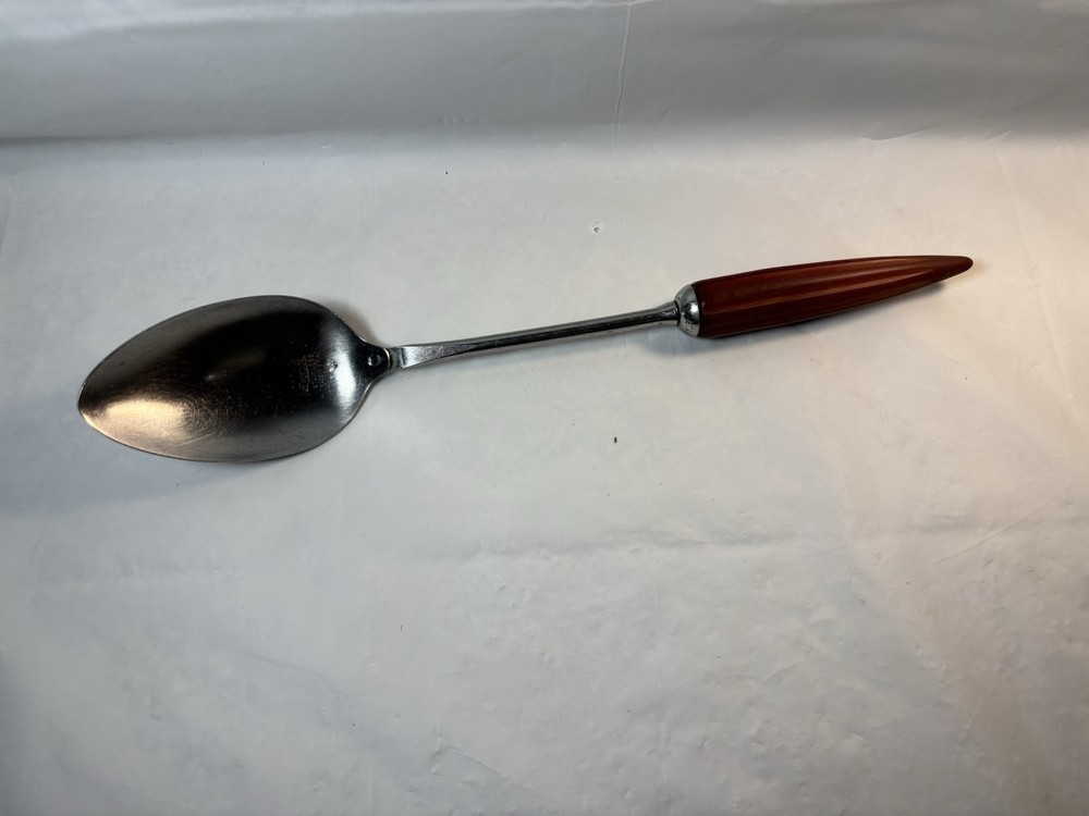 Androck Stainless Smaller Serving Spoon Maroon Bakelite Bullet Shaped Handle