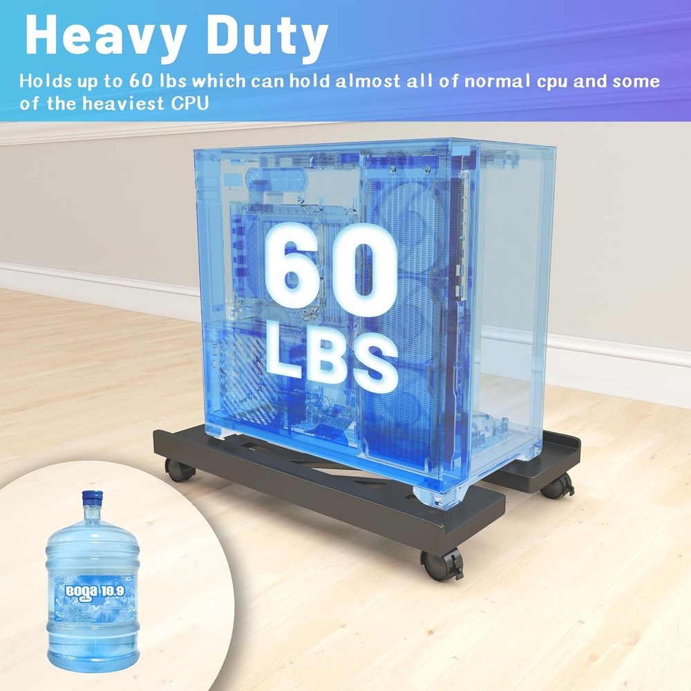 Mobile CPU Stand, Rolling Stand Adjustable Computer Cart Black