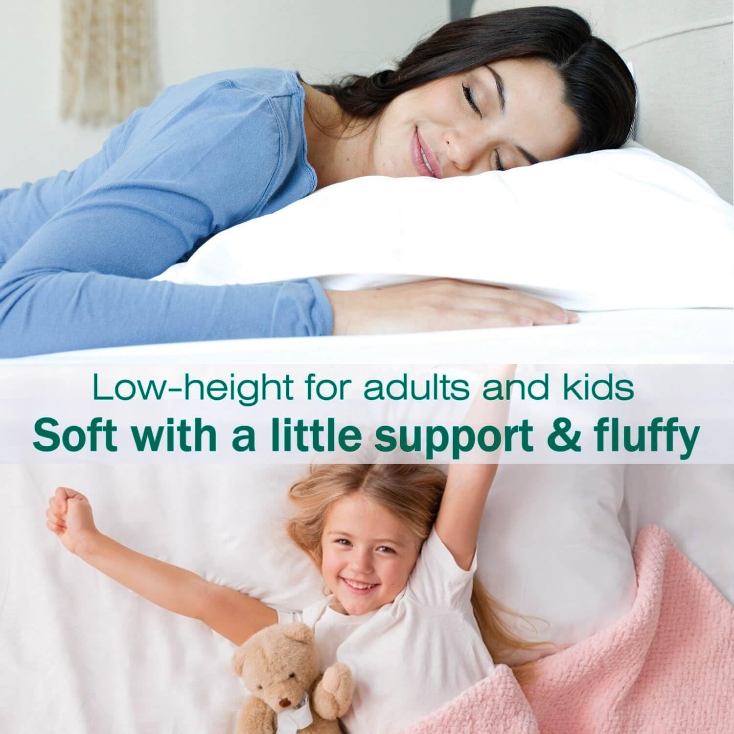 Flat Ultra Thin Bed Pillows King Size Pillow Set of 2 Extra Soft Down Alternativ