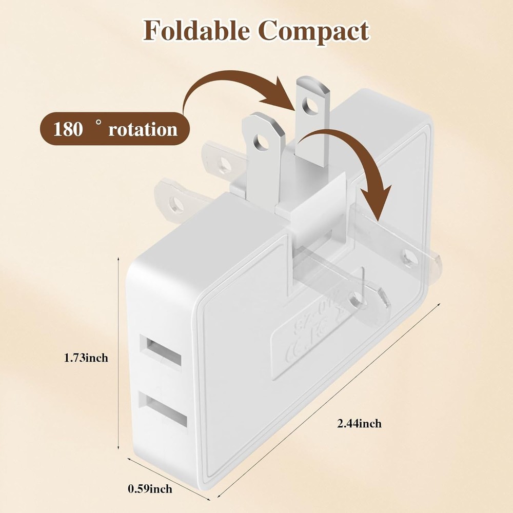 3 Way Flat Wall Outlet Extender Adapter- 2 Pack 180 Degrees Rotatable Flat Plug