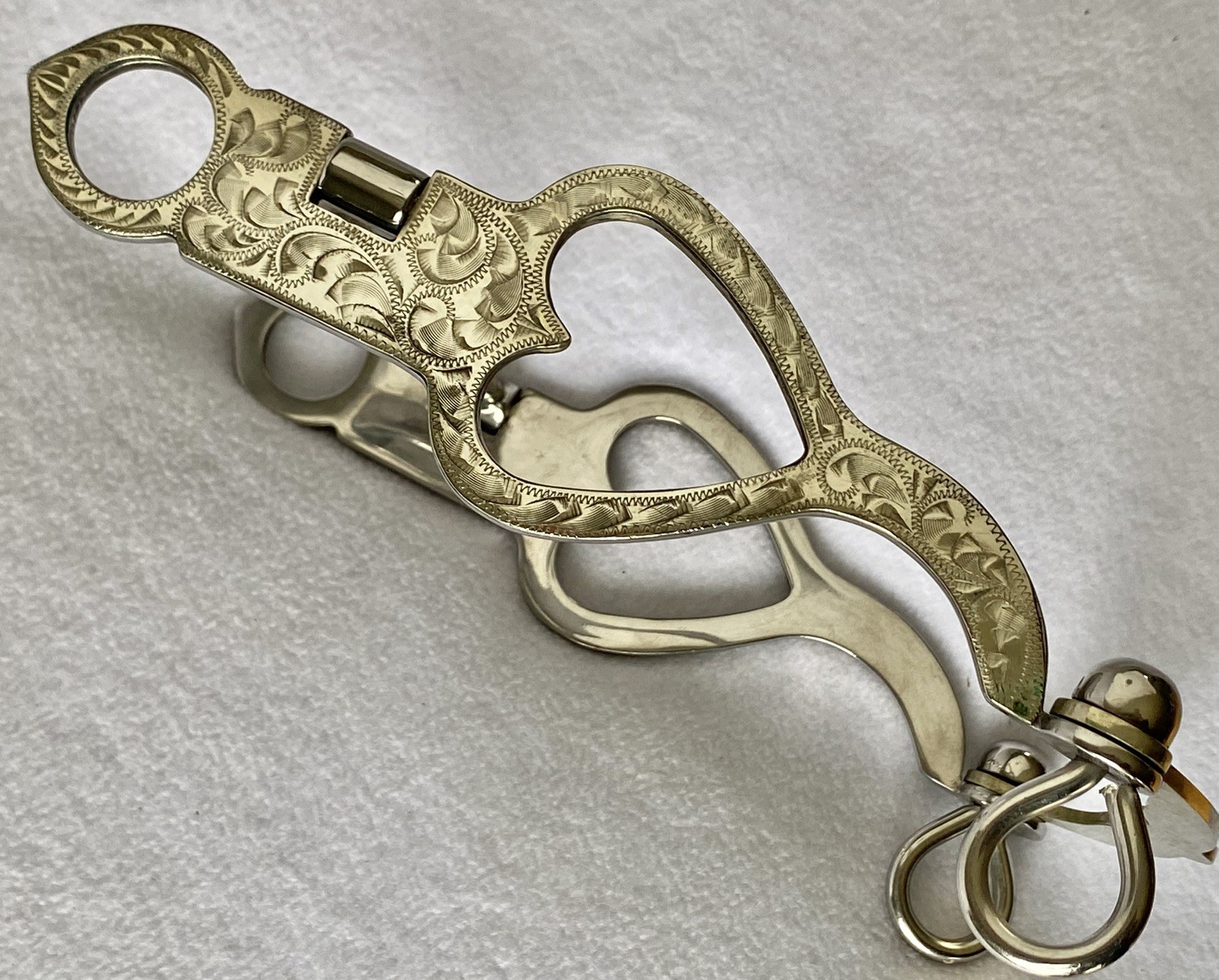 Beautiful Vintage Silver Mounted HEART Show Bit~5" Coppper Inlay Port Mouth