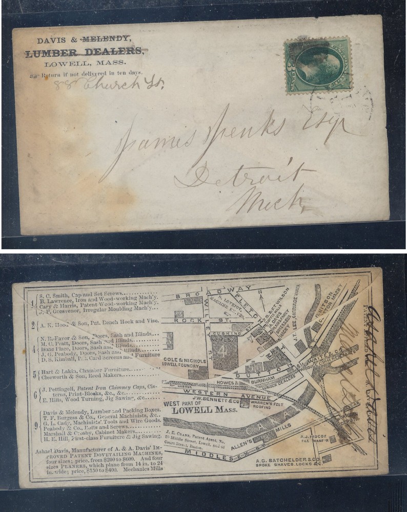US  Lowell Mas   nice  ad cover with map
