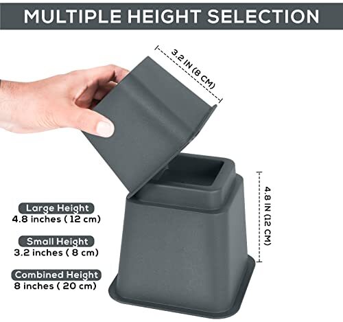 Adjustable Bed Risers, Stackable Frame Furniture Risers, 3, 5 or 8 Inch Height