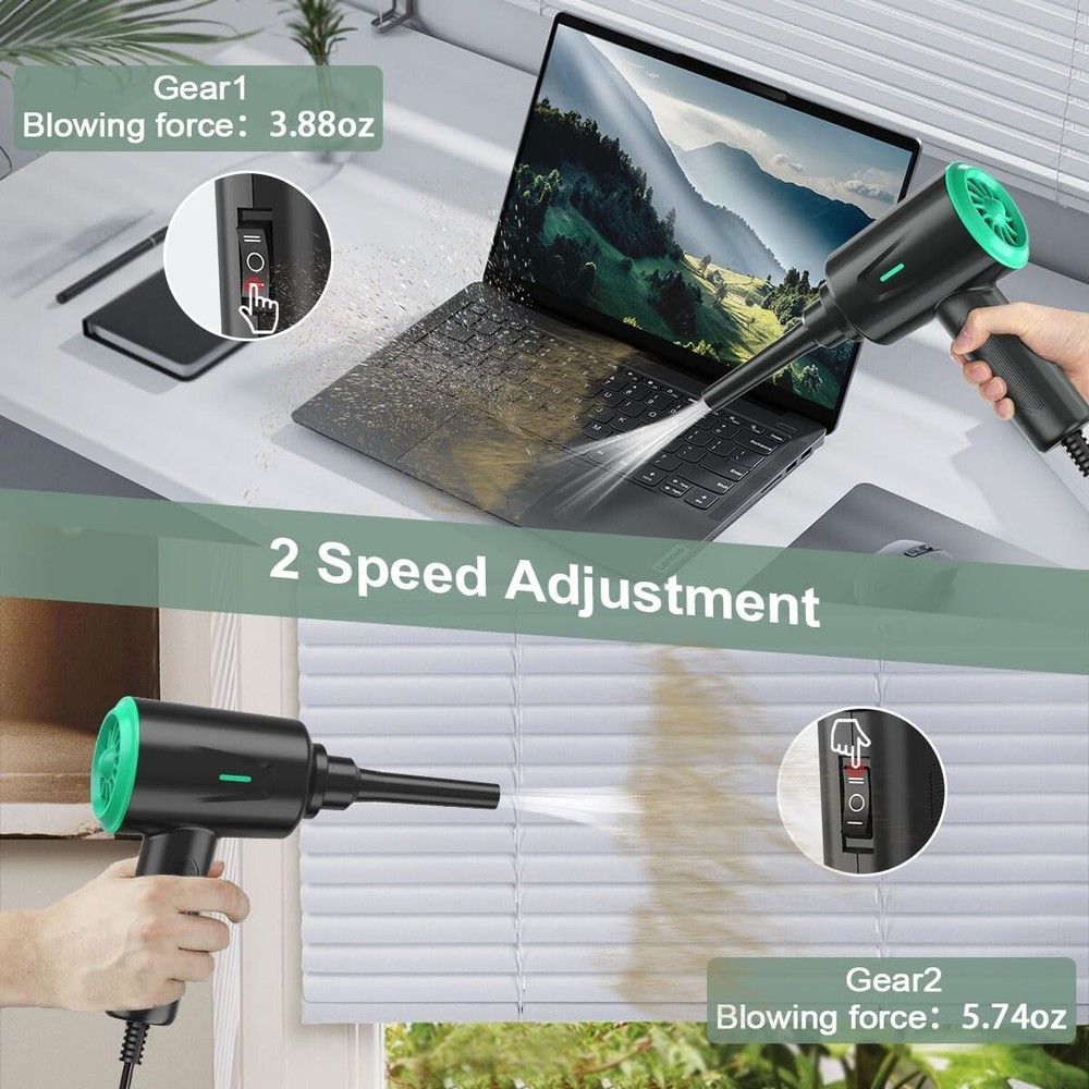 Versatile 2-Speed Electric Air Blower with Essential Accessories for Electronics