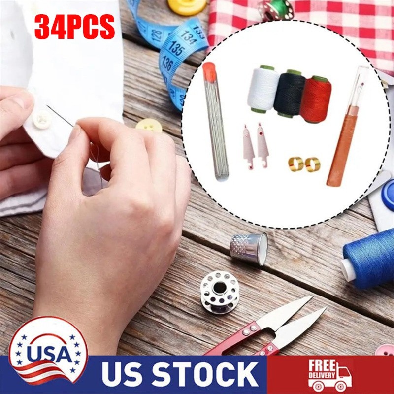 Sewing Tool Set,Needles Thread Hand Repair Tool,Portable Sewing Kit 34pcs