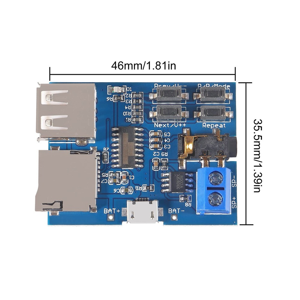 5PCS TF Card U Disk Play MP3 Decoder Player Module with Audio Amplifier Audio...