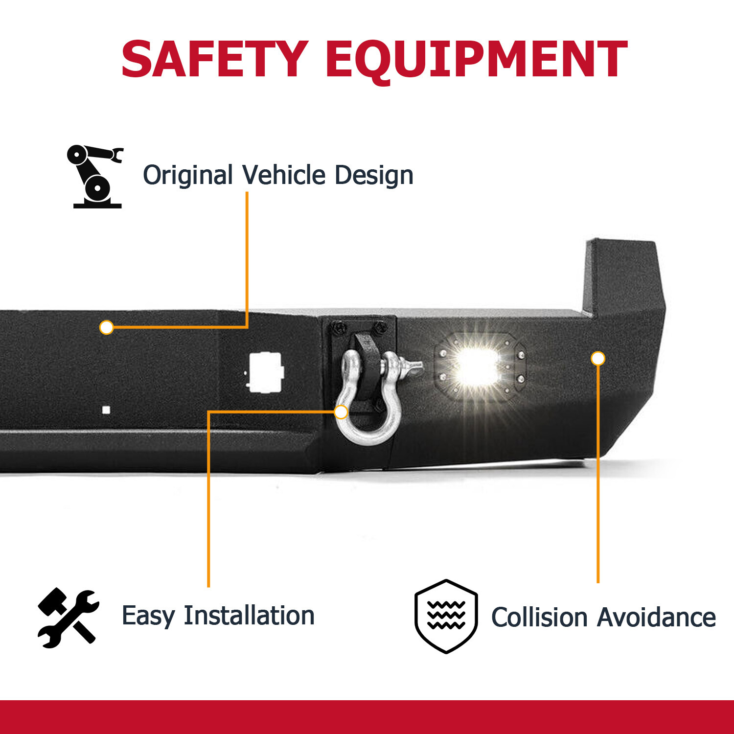 HECASA Black Rear Bumper For Toyota Tacoma 2005-2015 w/License Plate LED Lights