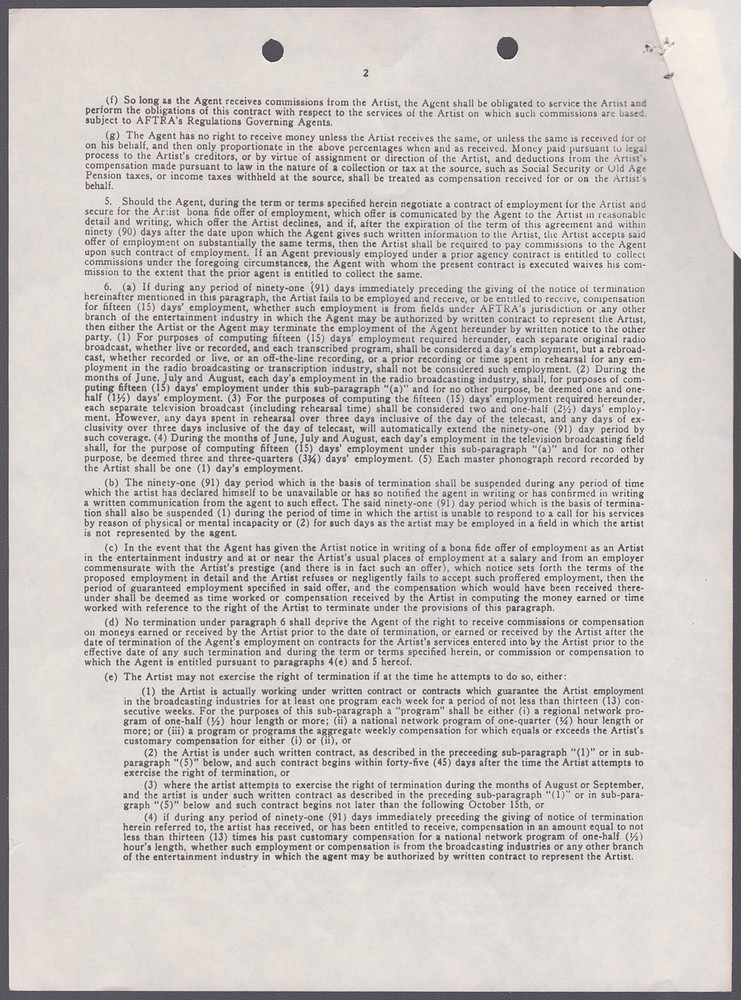 FRED MacMURRAY - CONTRACT SIGNED 10/14/1980