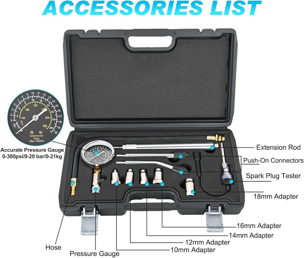 Nilight Engine Compression Tester Kit 11 PCS with Spark Plug Tester
