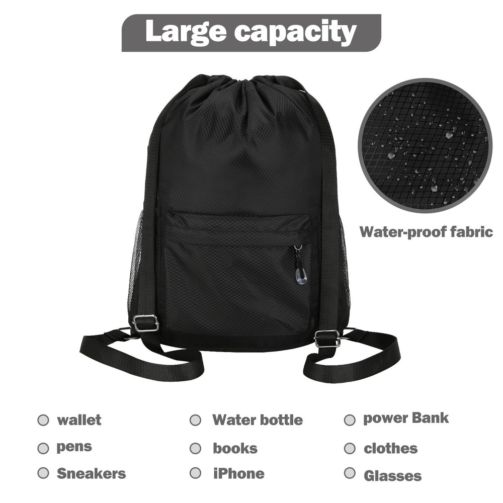 Waterproof Drawstring Bag, Lightweight String Backpack with Water Bottle Hold...