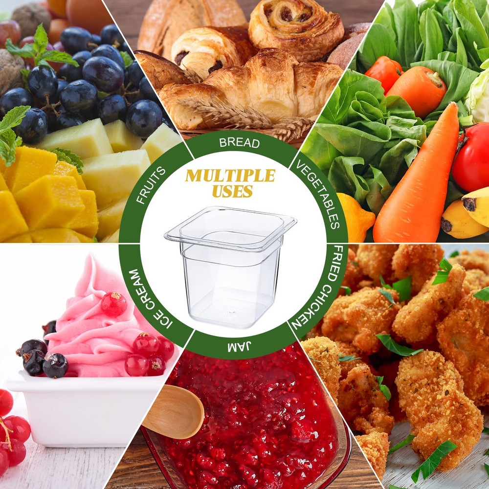 Yinder 12 Pcs Plastic Clear Food Pans 1/6 Size Stackable 4'' Deep,