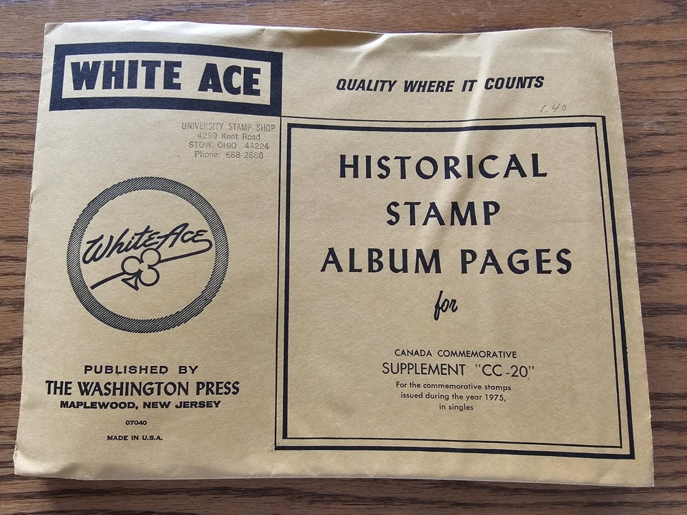 White Ace Stamp Canada Supplement CC-20 for 1975 Commemorative Singles NOS