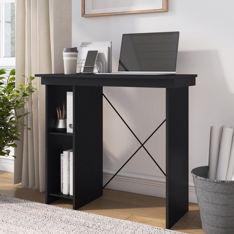 Compact Computer Desk W/ Side Shelves Tool-Free Assembly Storage Solution Home