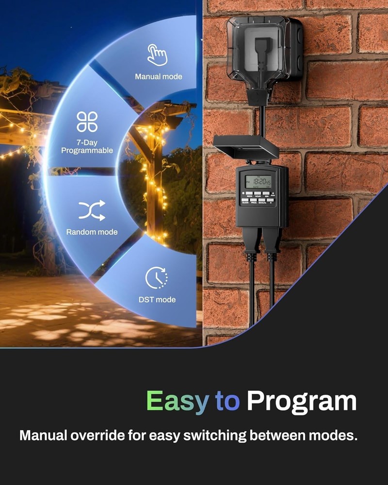 Weatherproof Digital Outdoor Timer with 8 Programs & Easy Push Button Control