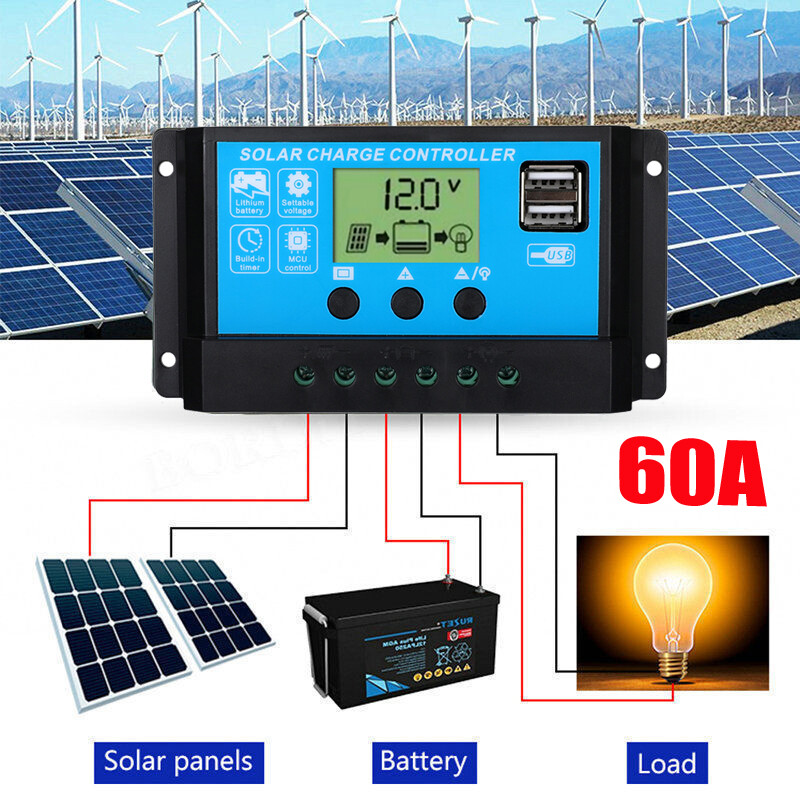 100A Solar Charge Controller Solar Panel Battery 12V/24V Timer Setting MPPT Auto