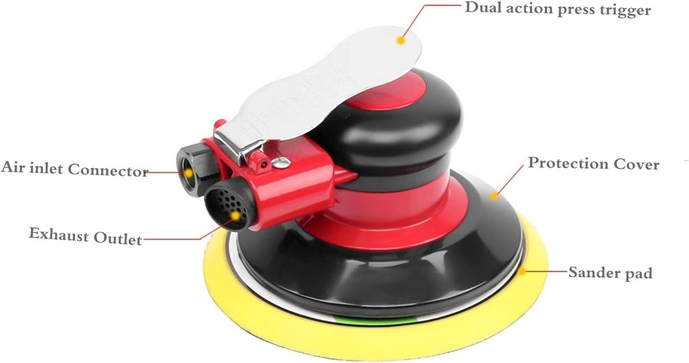 Random Orbital Sander 5" & 6" Pneumatic Palm Sander with Extra 5" Backing Plate