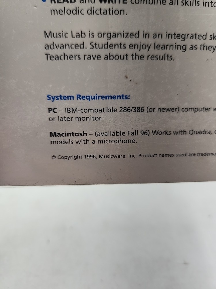 1996 SEALED Musicware Music Lab Software MAC