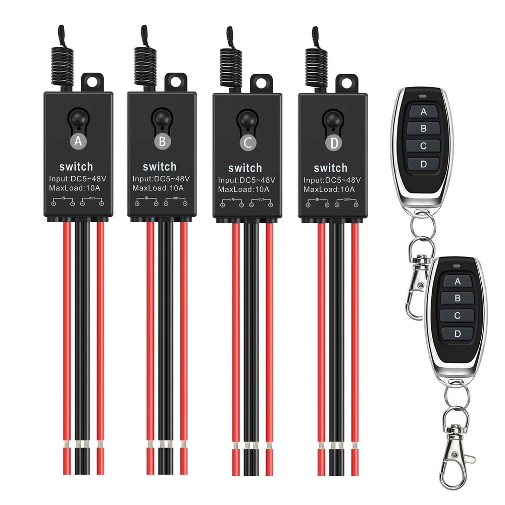 12v Remote Control Switch,4 Way Mini Wireless Switch,DC 12V/24V/48V/10A Relay...