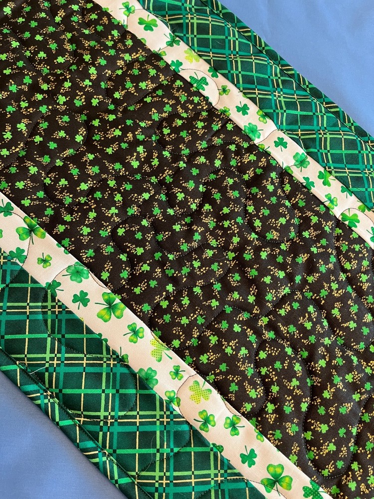 Handcrafted-Quilted Table Runner-St. Patrick's- Tiny Shamrocks/ Plaid - #1