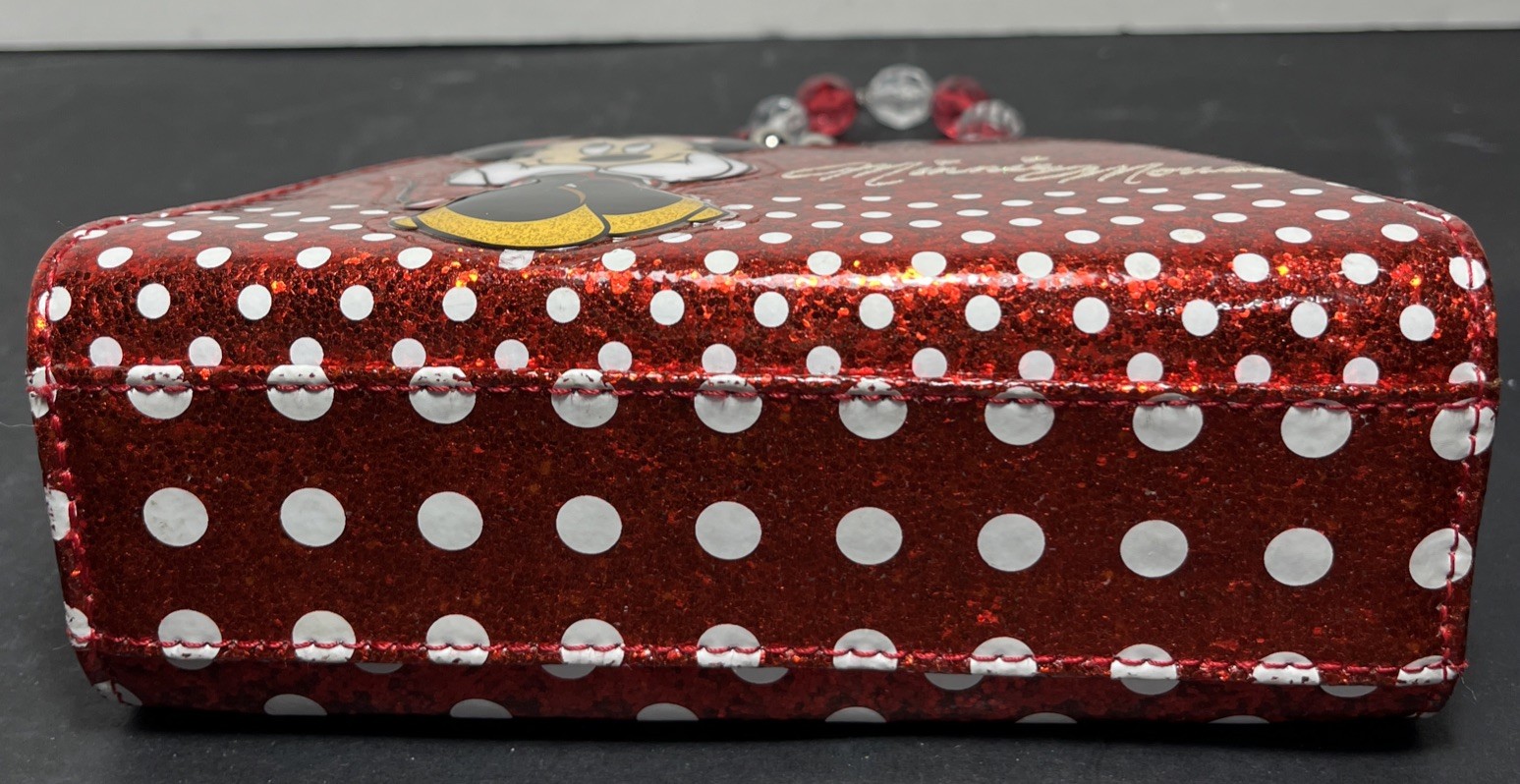 Walt Disney Parks Minnie Mouse Red Glitter Sparkle Coin Purse Bag W/ Kiss Lock