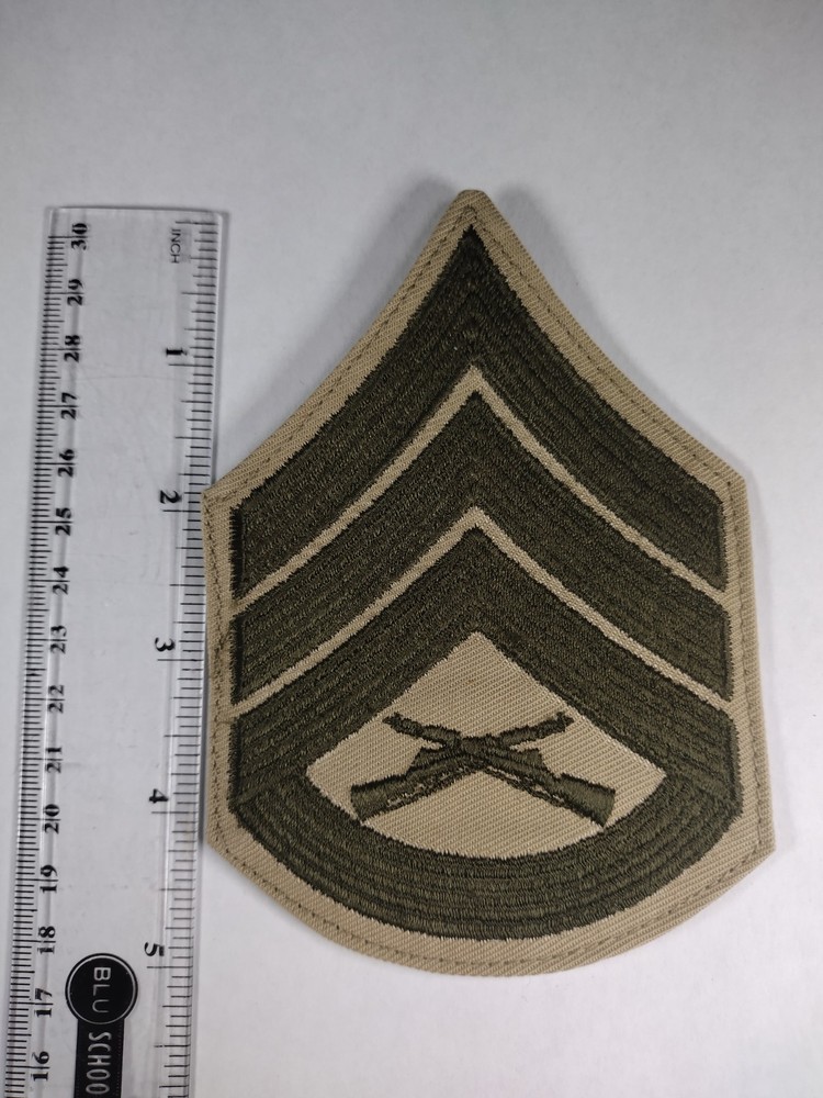 USMC Staff Sergeant E-6 Green on Khaki & Tan Embroidered Patch